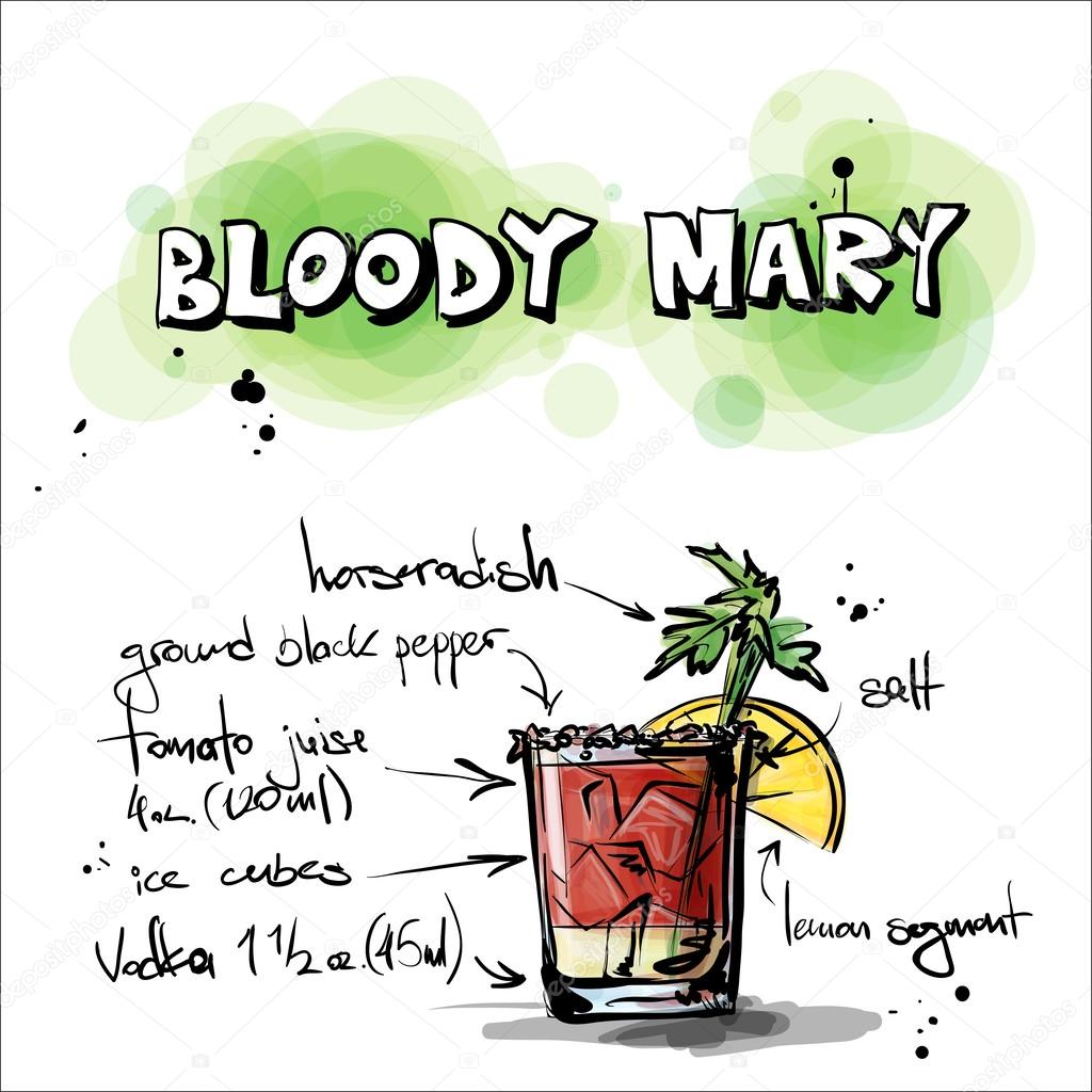 Hand drawn illustration of cocktail. BLOODY MARY