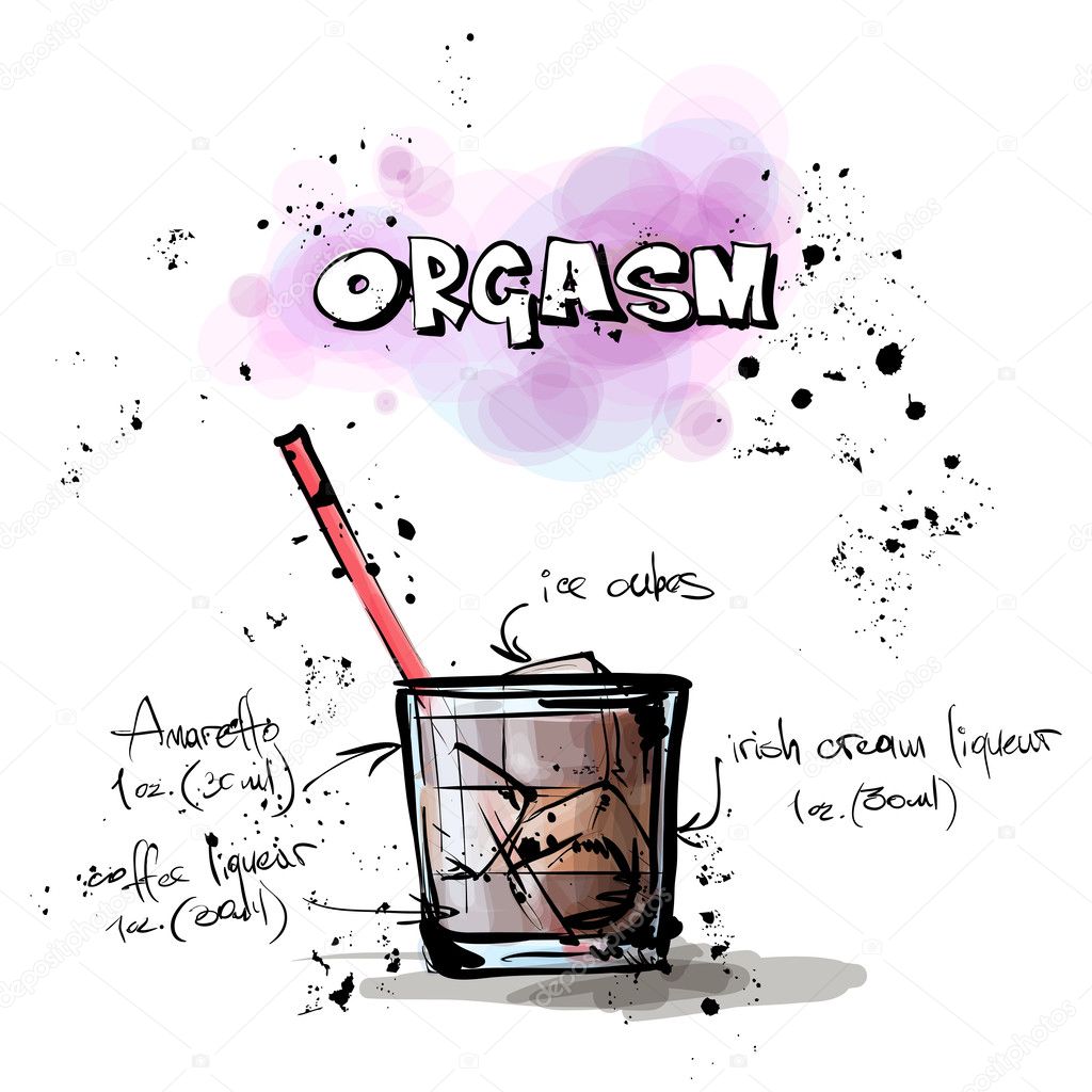 Hand drawn illustration of cocktail. ORGASM