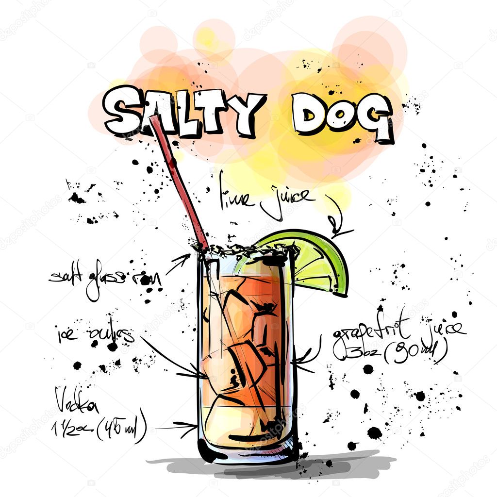 Hand drawn illustration of cocktail. SALTY DOG