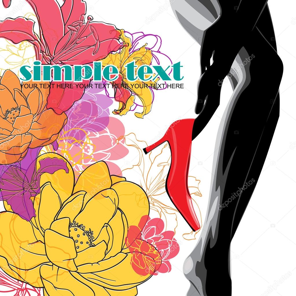 Vector illustration of a sexy girl with red fashion shoes