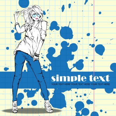 grunge arka plan üzerinde kız moda.