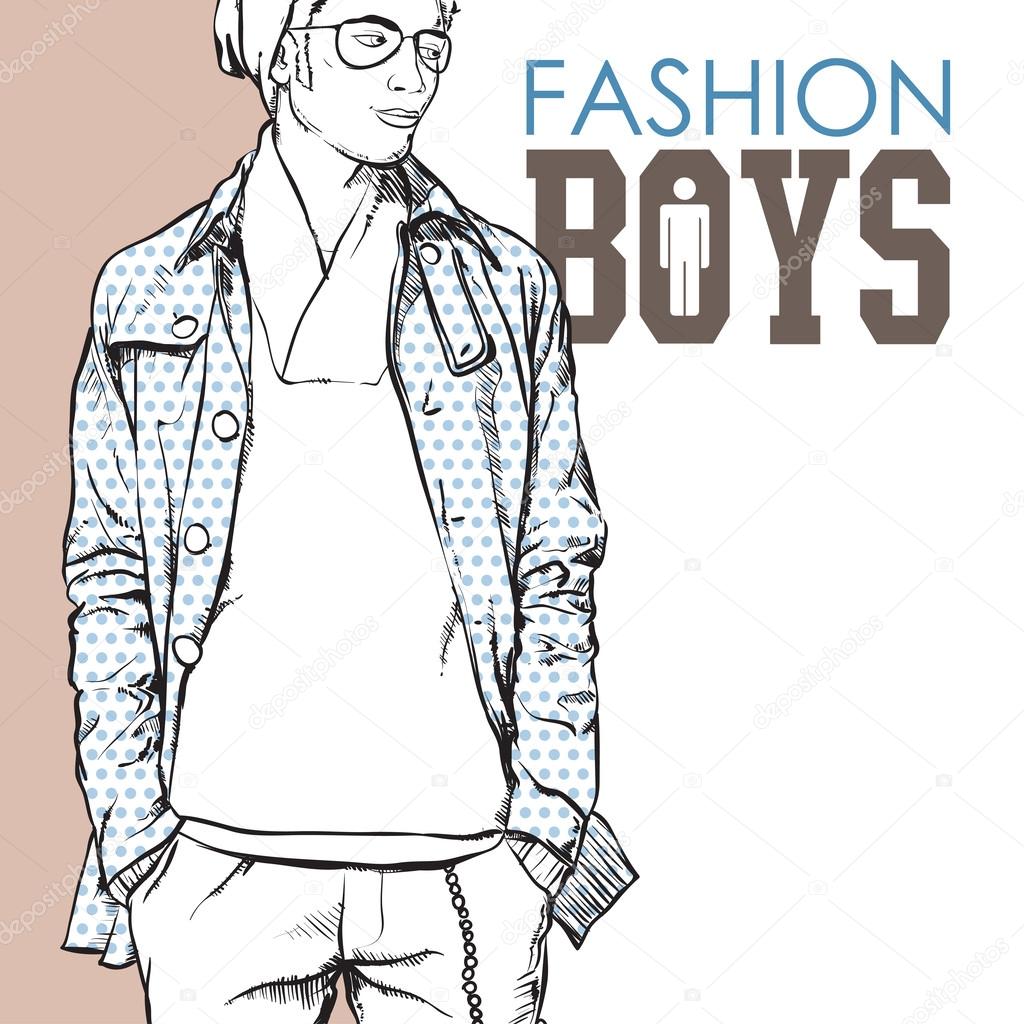 Hand drawing of a stylish boy in sketch style