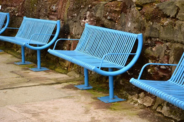 Blue harbourside seating — Stock Photo, Image