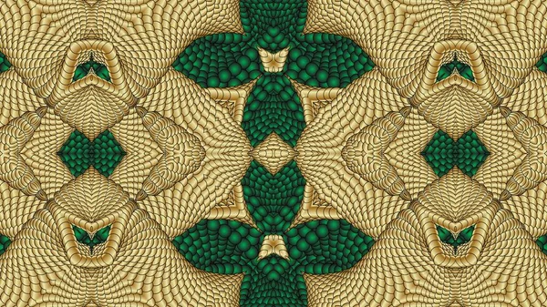 绿色和金色的抽象对称背景是计算机图形学 可用于纺织品设计 印刷行业 各种设计项目 — 图库照片