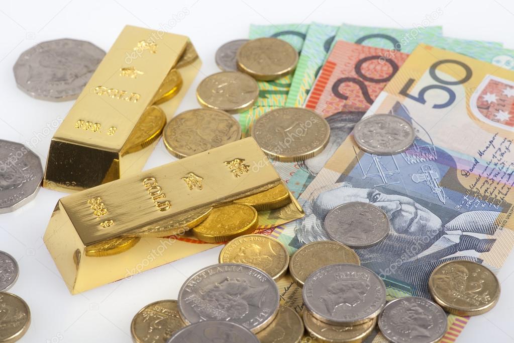 Australian Dollar and gold bars