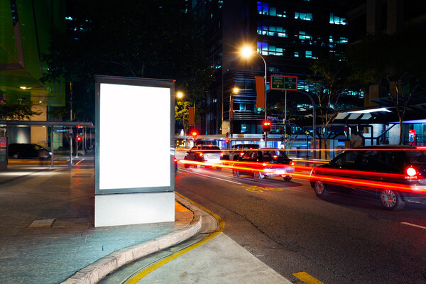 Advertising light boxes in the city at night