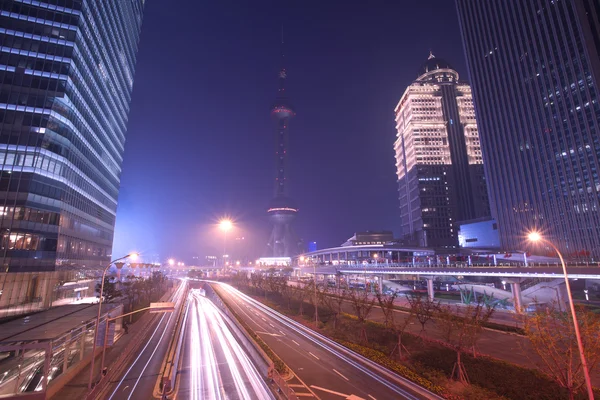 Shanghai pudong nattväg — Stockfoto