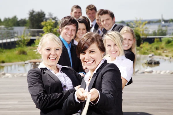 Business Teamwork People pulling on rope — Stock Photo, Image