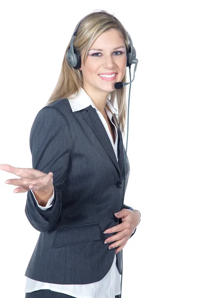 Businesswoman with headphones — Stock Photo, Image