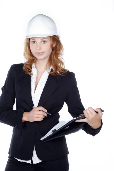 Working girl standing with documents — Stock Photo, Image