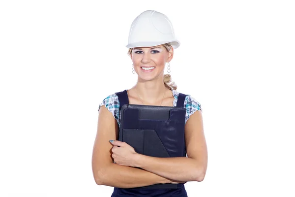 Working girl permanent met documenten — Stockfoto