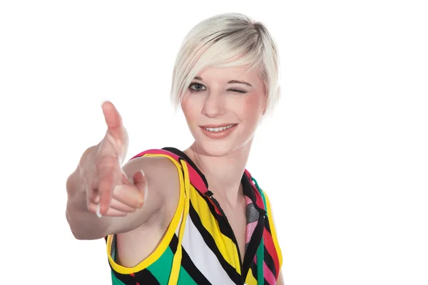 Blond girl showing OK sign — Stock Photo, Image