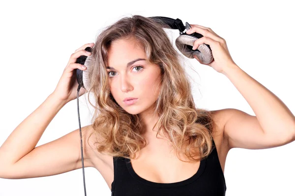 Blonde girl with headphones — Stock Photo, Image
