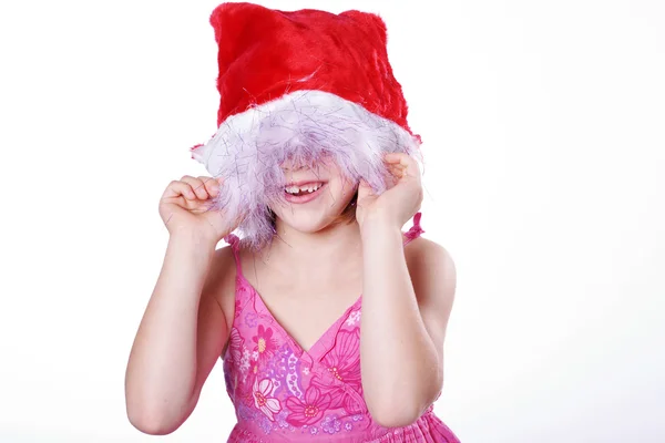 Chica en un sombrero de Navidad — Foto de Stock