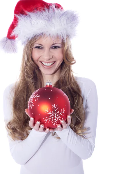 Chica feliz con bola de Navidad —  Fotos de Stock