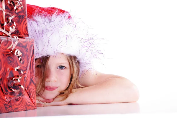 Young girl with Christmas gifts — Stock Photo, Image