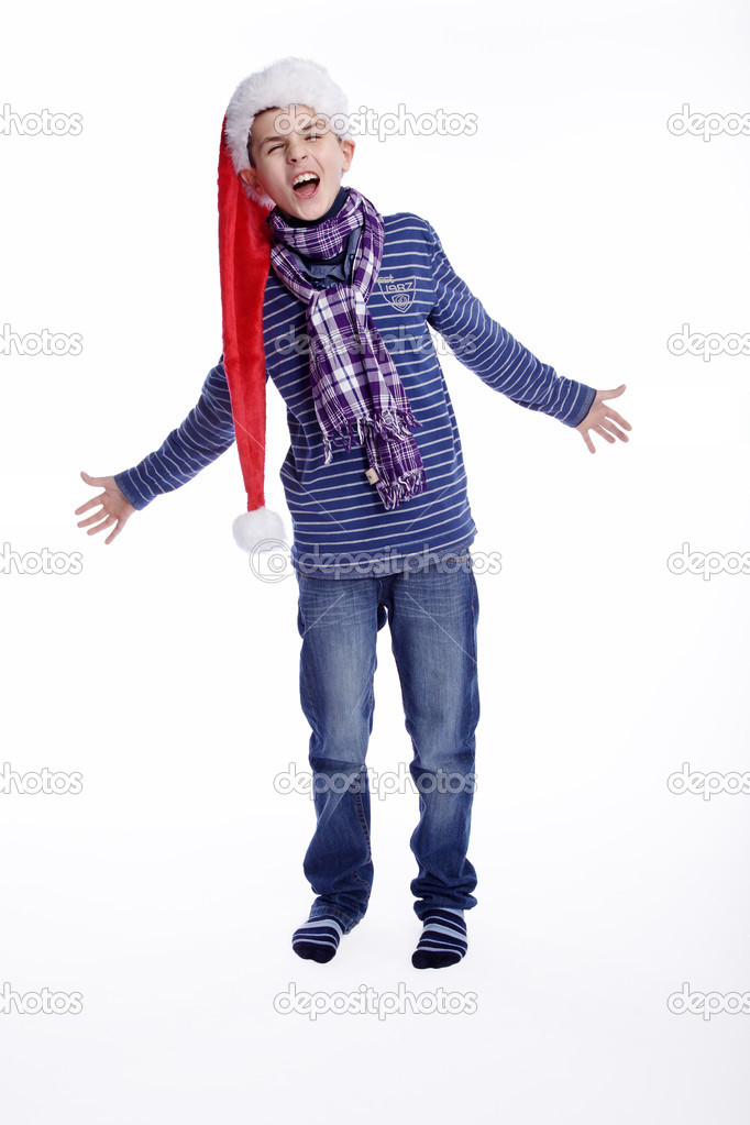 Young boy in Christmas hat