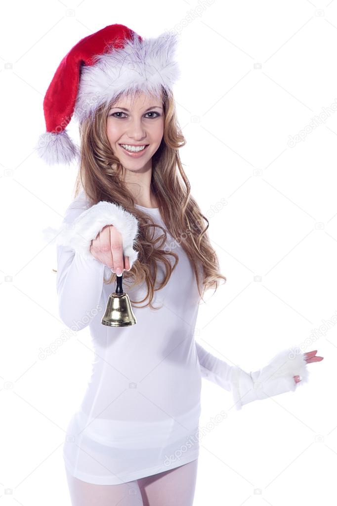 Christmas blonde girl with a bell