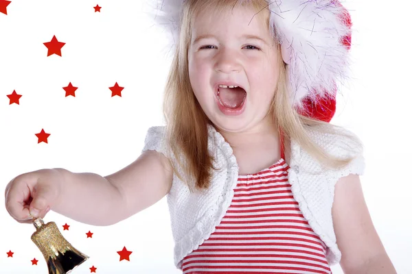 Christmas little girl with a bell — Stock Photo, Image