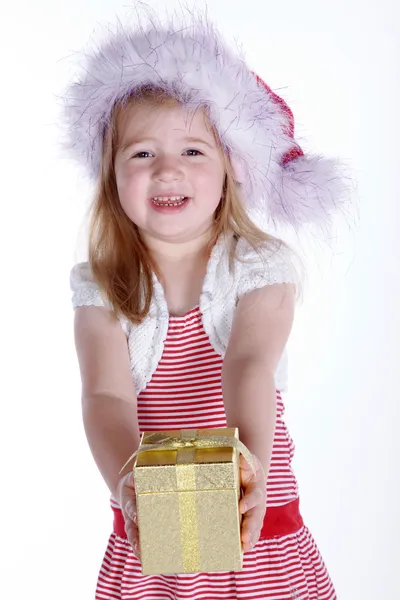 Christmas girl with a gift — Stock Photo, Image