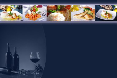 farklı yemekler ve şarap ile kolaj