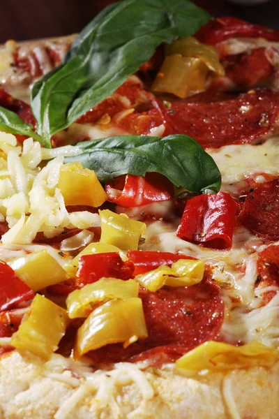 Tomato and sausage pizza — Stock Photo, Image