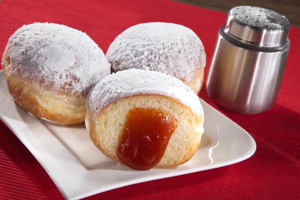 Donuts on a plate with jam — Stock Photo, Image