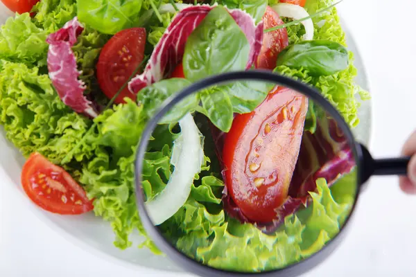 Salad with vegetables and magnifier — Stock Photo, Image