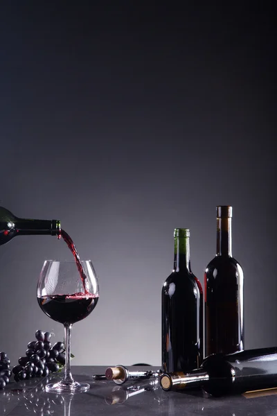 Láhev vína s hrozny — Stock fotografie