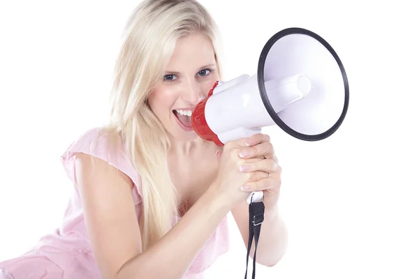 A pessoa gritando em um megafone — Fotografia de Stock