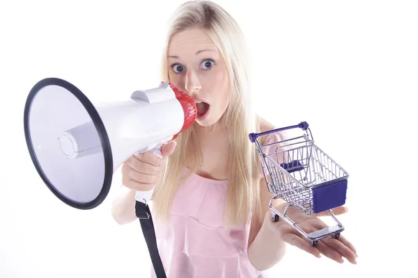 A pessoa gritando em um megafone — Fotografia de Stock