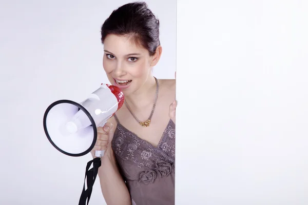 The person screaming in a megaphone — Stock Photo, Image
