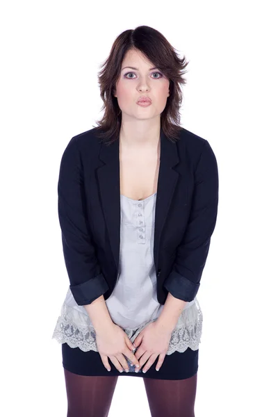 Brunette girl on a white background — Stock Photo, Image