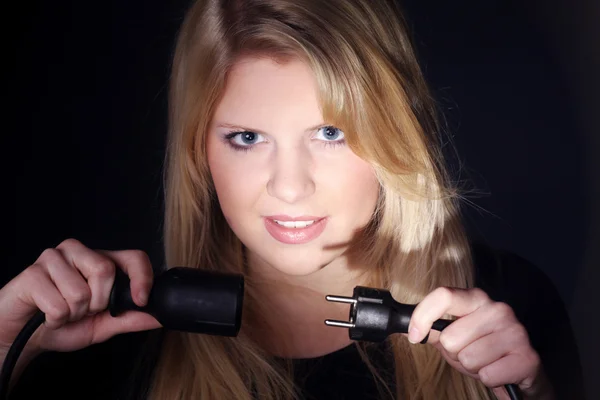 Blonde girl with a socket — Stock Photo, Image