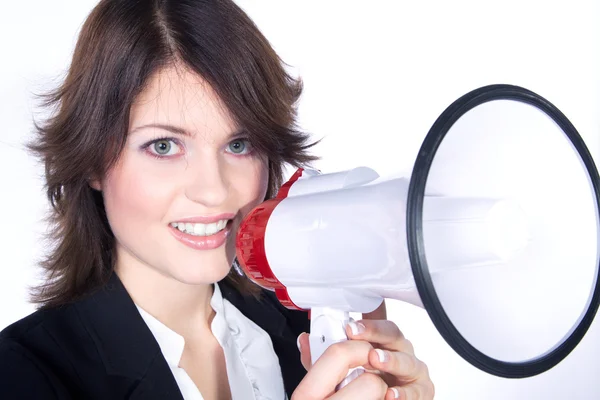 Attractive woman with megaphone — Stock Photo, Image