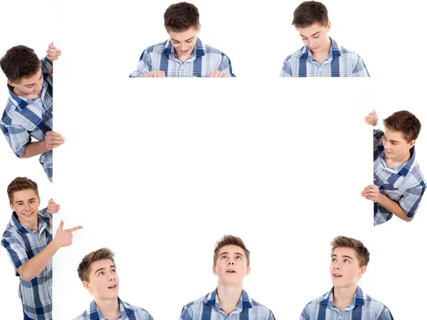 Boy in different poses with a white texture — Stock Photo, Image