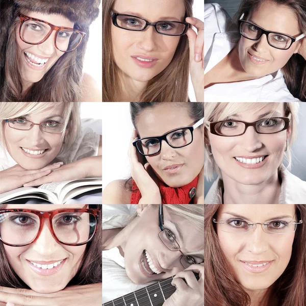 Collage di ragazze in occhiali — Foto Stock