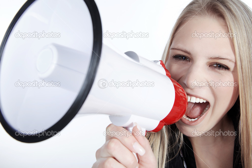 The person screaming in a megaphone