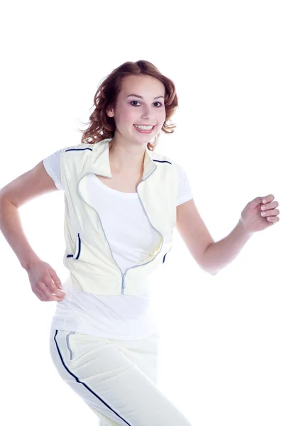 Mujer joven haciendo ejercicio y estiramiento aislado — Foto de Stock