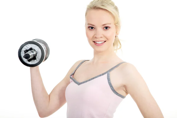 Fitness woman working out with dumbbell — Stock Photo, Image