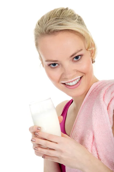 Girl drinks milk — Stock Photo, Image