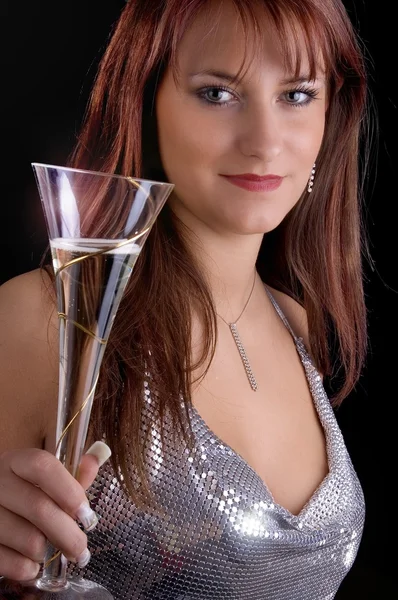 Girl with glass of wine — Stock Photo, Image