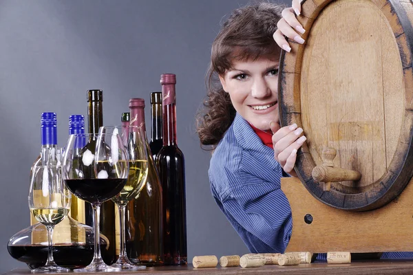 Girl is drinking wine — Stock Photo, Image