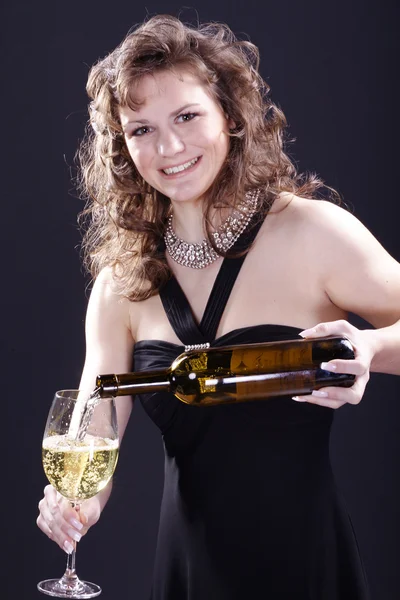 Brunette girl tasting wine — Stock Photo, Image