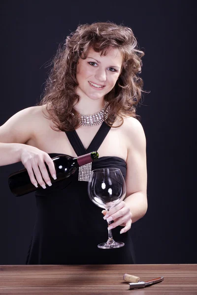 Brunette girl tasting wine — Stock Photo, Image