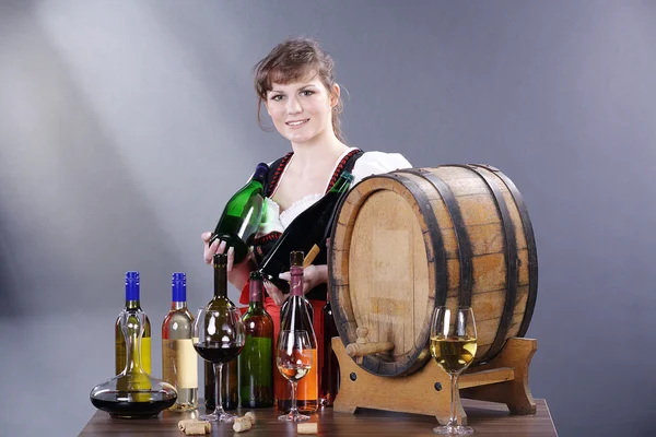 Brunette girl with wine — Stock Photo, Image