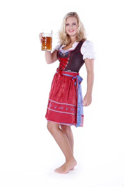 Girl in traditional clothes with beer — Stock Photo, Image