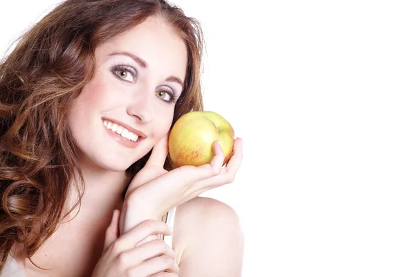 Brunette girl with apple — Stock Photo, Image