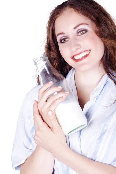 Attractive brunette with milk — Stock Photo, Image