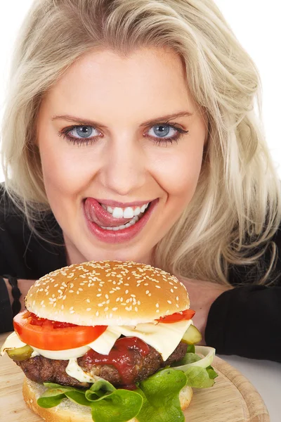 Mujer con hamburguesa —  Fotos de Stock